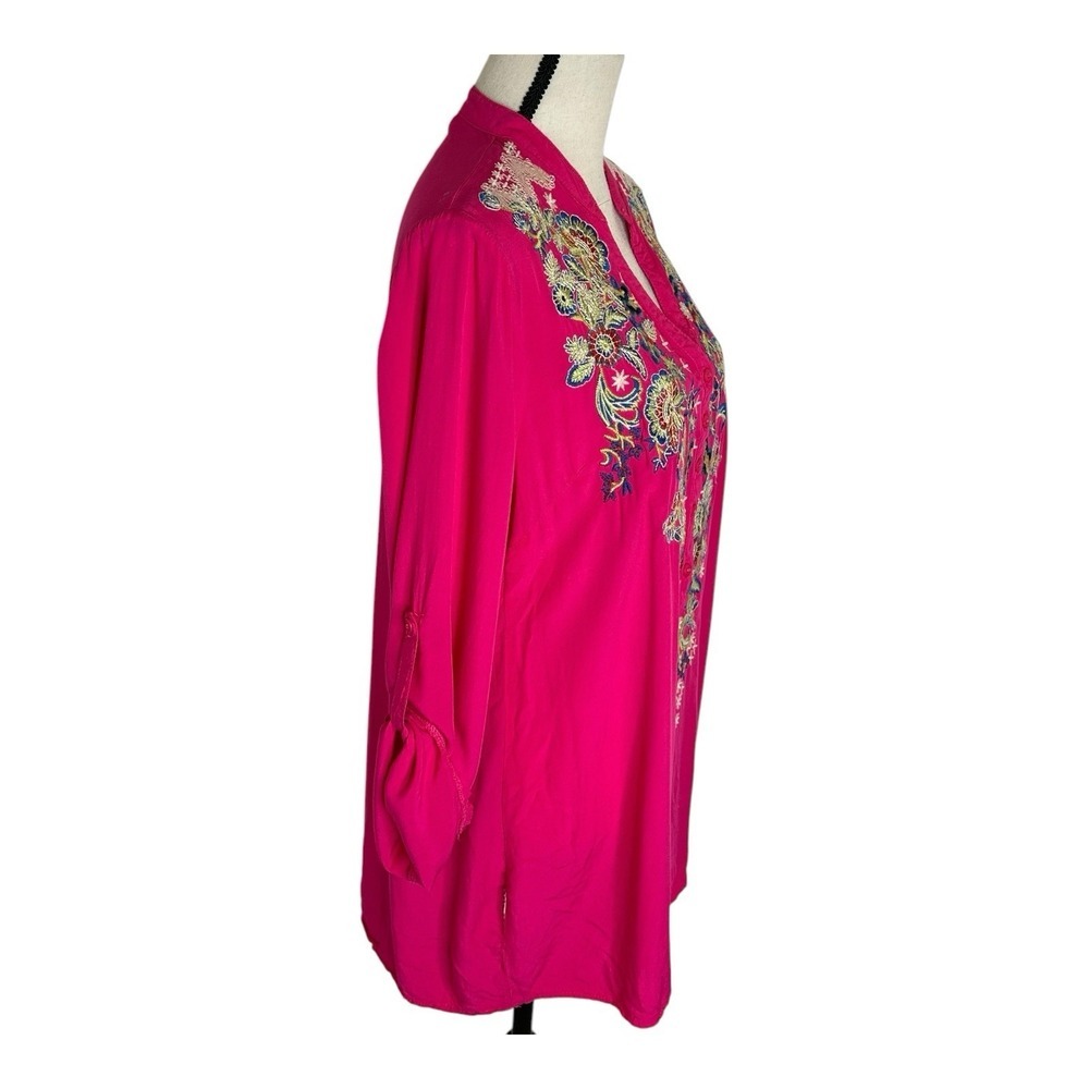 ANTHROPOLOGIE Luna Moon Pink Embroidered Popover Shirt Top Size M - Picture 3 of 16